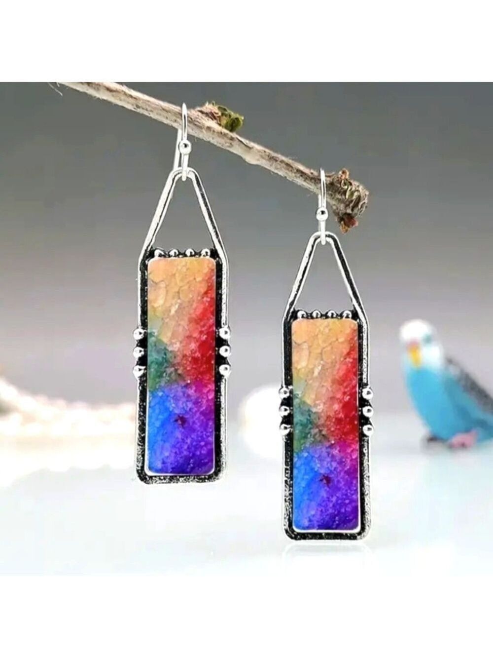 Earrings --Retro semi-Deco Style Dangles Colorful Stone-like Pattern